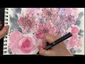 Drawing over watercolor painting