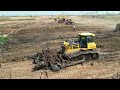 Potent Energy​ Mighty Force SHANTUI Bulldozer Pouring Dirt Delete Pond In Green Water Ground Level