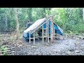 Camping in heavy rain | it rained many times while building the hut.ASMR.