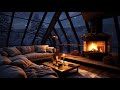 Elegant Jazz Music & Sound Snowstorm the Window - Cozy Wood House Ambience With Crackling Fire