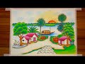 How to Draw A Village Scenery Step By Step Easy / Village Scenery Drawing / Indian village drawing