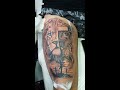 tatuagem Tattto coxa Leão rosto Jesus Cristo Cruz monte Sinai Preto e cinza