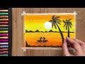 How to draw beautiful sunset scenery with oil paste/for beginners step by step