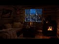 Cozy winter hut with the sounds of a blizzard and a fireplace for rest and sleep