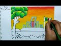 How to draw 21st February scenery step by step  // Landscape scenery drawing // 21 February drawing