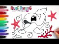 Drawing, painting, and coloring Baby Shark and a nice Dolphin for kids. How to draw for kids.