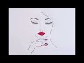 Beautiful Girl Drawing With Red Lipstick step by step easy