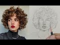 Creating a portrait of a girl with curly hair using the Loomis method