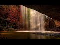 Cozy Autumn Ambience🍂Relaxing piano music & Waterfall In the Forest - Cozy River Sound with Birdsong