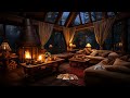 Cozy Hut Ambience With The Sleep Cats - Relaxing Jazz Music & Rainstorm on Window