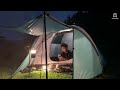 THUNNING STORM AND HEAVY RAIN - RELAXING AND COOKING IN TENT - SOLO RAIN CAMPING