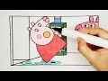 Mummy Pig Slipped in the water Drawing and Coloring Easy | Coloring Peppa Pig
