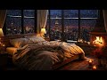 New York City Views Night in Cozy Winter Bedroom Ambience with Smooth Jazz Music for Relax, Study