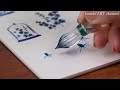 【ASMR】ガラスペンと青系インクとセリアのスタンプでお花イラストを描く🎧SOUND and DRAWING by a beautiful glass dip pen and BLUE inks💙