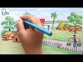 How to draw a scenery of beautiful nature / landscape step by step