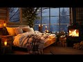 Snowy Night of Relaxing Jazz Piano Music ❄ Soft Jazz in Cozy Bedroom Ambience with Fireplace Sounds