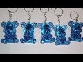 Handmade Blue Glitter Transparent Teddybear Keyrings in collaboration with Craft Resin & for Etsy.