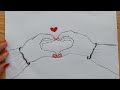 A drawing of making the heart sign with hand ( pencil drawing)    //2024//