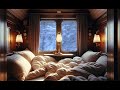 Sleep aid 🛏️  Relax🔮  Resting on a moving train, surrounded by a vast expanse of white snowy fields