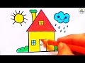 How to draw a cute house 🏠drawing //cloud  and sun drawing//easy house drawing for kids step by step