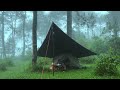 SOLO CAMPING HEAVY RAIN AND THUNDERSTORMS - RELAXING CAMPING IN THE RAIN - ASMR