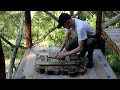 A house made of boards in the forest. Alone. Start to finish