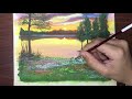 I recreated WOW ART channel painting | Easy Sunset over meadow painting tutorial