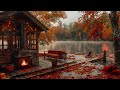 Crackling Fire by the Lake with Autumn Ambience with Rain Sounds