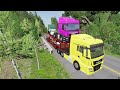Double Flatbed Trailer Truck vs Speedbumps Train vs Cars | Tractor vs Train Beamng.Drive 01