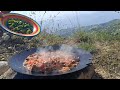 Juicy pan roast recipe with sheep's heart and liver by the great cook of the village on the fire