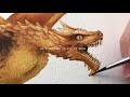 Watercolor gold dragon - speed painting. With metallic addition!