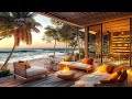 Sunset Cafe Ambience with Uplifting Bossa Nova Jazz ☕ Soothing Ocean Waves to Elevate Your Mood