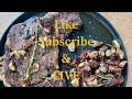 Ribeye Steak & Portobello Mushrooms Pan Seared in Cast Iron over Fire Pit