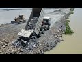 Fantastic Project Building Road on Lake by SHANTUI Truck Spreading Rock and Dozer Push Stone