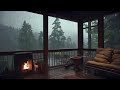 Rainy Autumn Day with Crackling Fireplace in a Cozy Hut Ambience   Relax, Sleep or Study