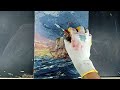 Old sailboat in the storm/palette knife painting/acrylic painting for beginners