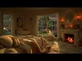Cozy Bedroom with🔥Fireplace and Rain Sound |🌧️Rain & 🌩️Thunder Sound for Sleep and Healing | ASMR