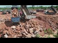 Amazing! Giant Project Land Reclamation Operating Dozer Push Rock Drop To Water Clearing The Ground