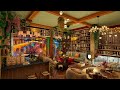 Cozy Coffee Shop Bookstore Ambience at Night with Piano Jazz Music for Relaxing, Studying & Working