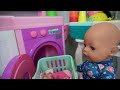 Baby Born doll Lunch time Routine and learning how to wash clothes in the washer