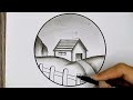 Draw Beautiful Scenery in Circle|Pencil Easy Drawing on Circle #circledrawing #drawingtutorial