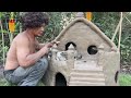 Build cat house from mud for rescue cute cat and fish pond, make cat house from mud #cat
