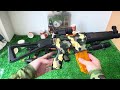 Unpacking special forces weapon toys, MP5 assault rifle, M4 carbine, RPG rocket launcher, handgun