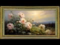 Early Morning Peony Flowers in Magnificent Landscape, Oil Painting | Art Screensaver for TV