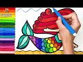 Zeichnen und Ausmalen einer niedlichen Meerjungfrau 🧜‍♀️🌊🐚🌈 Zeichnungen für Kinder