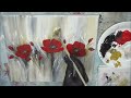 Easy Acrylic  Painting/Red Flowers/Flat brush,Fan brush,Palette Knife/Einfach Malen/Rote Blumen/V321