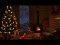 Christmas ambience in a cozy room with music and a fireplace
