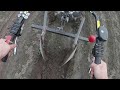 Setting up homemade disc hillers. Hilling potatoes with a walk-behind tractor.