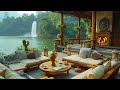 Cool Summer Terrace Overlooking Mountain Nature | Soothing Jazz Melody For Relaxing And Sleep