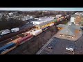 NS And CSX Trains In Union At Sunset Aerial View